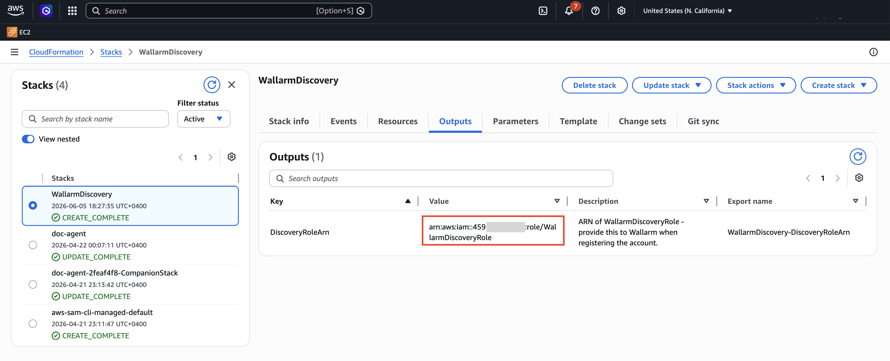 DiscoveryRoleArn in AWS CloudFormation stack outputs