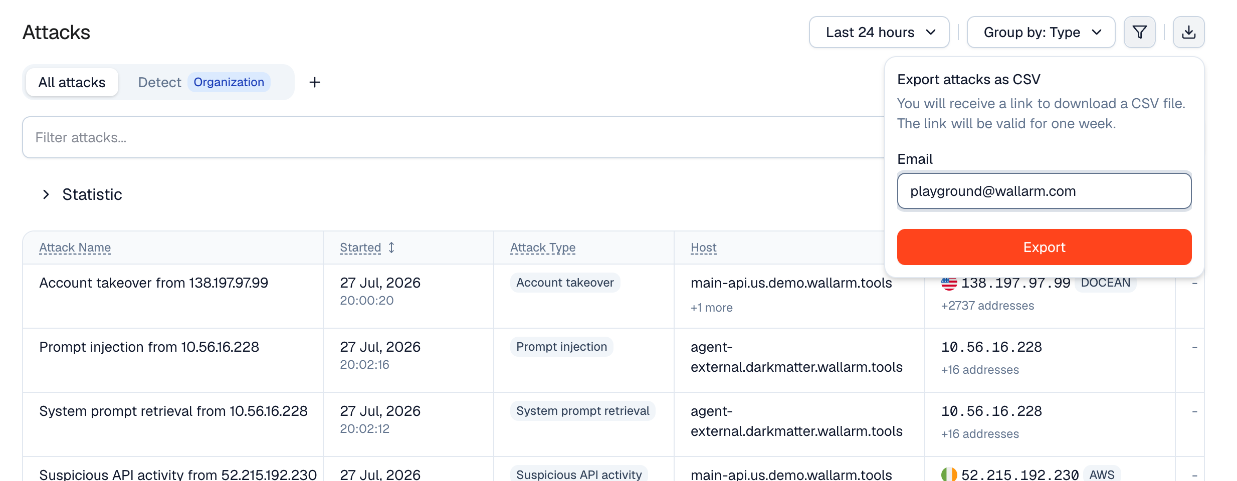 Exporting attacks as CSV