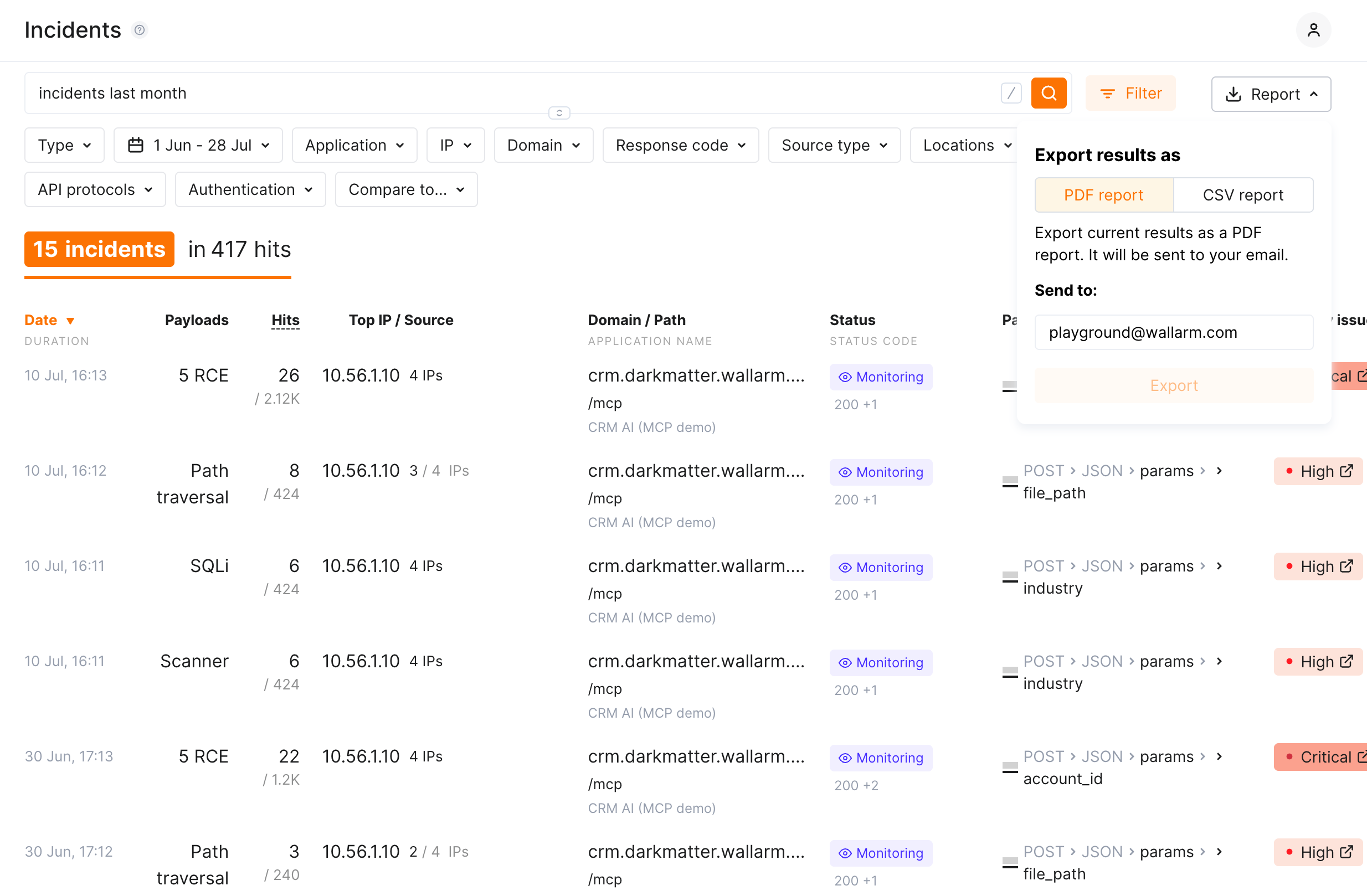 Report creation window